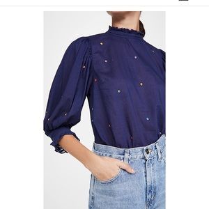 Farm Rio Navy Embroidered Blouse - XS